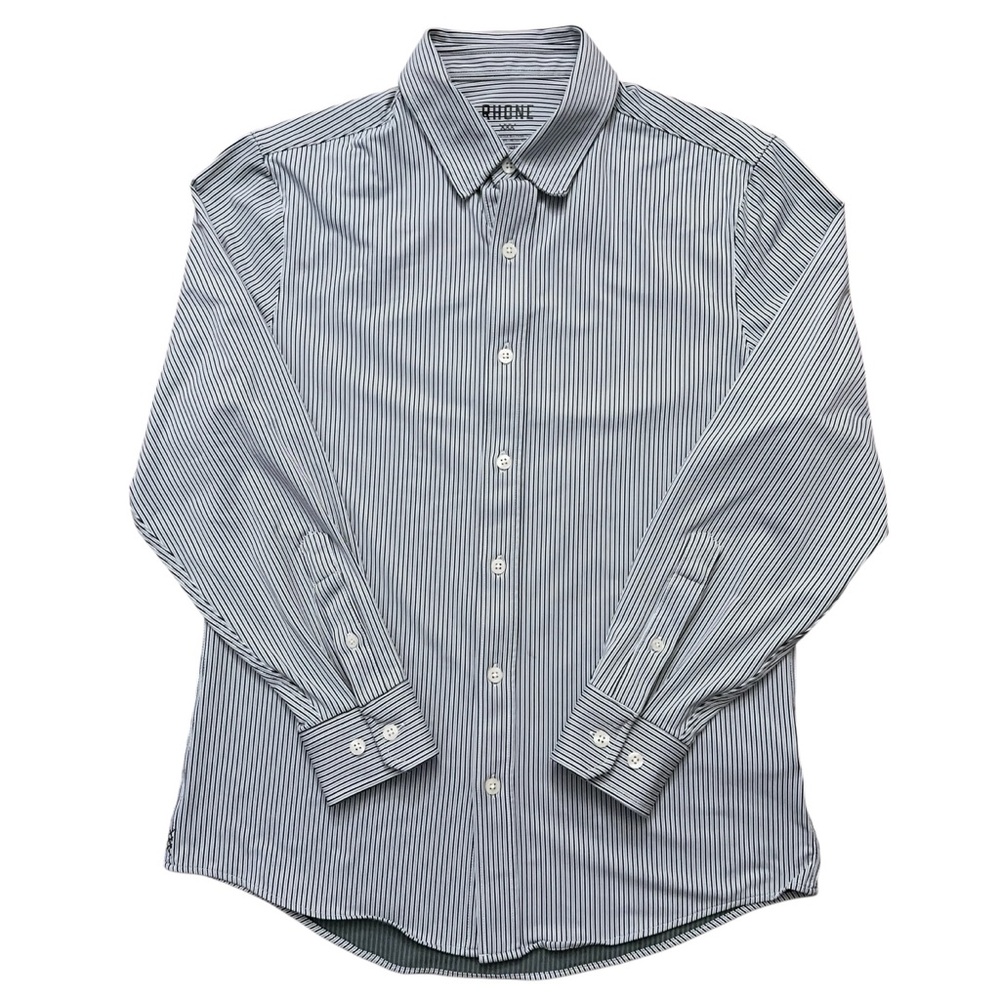 Rhone Commuter Shirt Mens S Long Sleeve Slim Performance Stretch Gray Striped